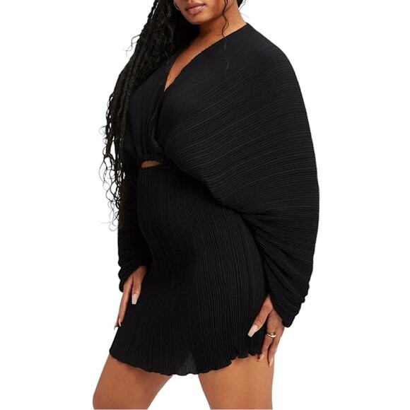 NWT Good American Always Fits Plissé Sculpted Black Mini Dress Size 00/0 XXS/XS - Picture 5 of 9